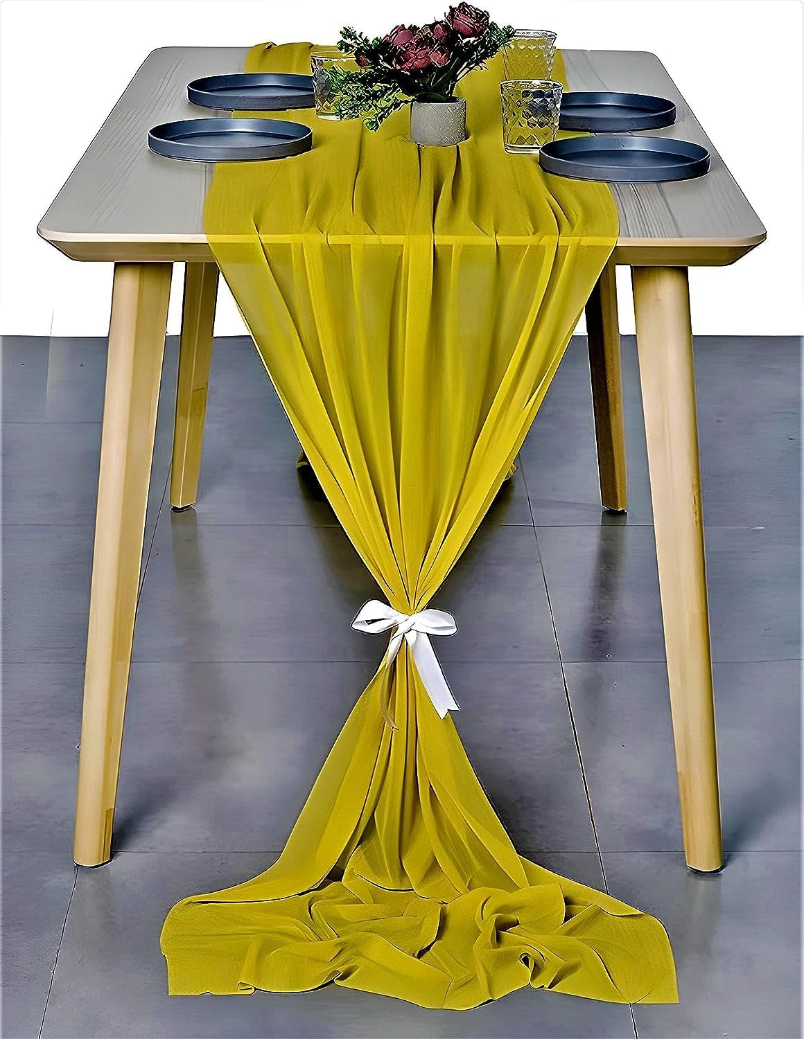 Backdrop King Inc, Chiffon Table Runner Wedding Runner for Wedding, Decorations for Birthday Parties, Banquets, Engagements, Sheer (Dark Yellow, 29" Wide 108" Long ( 9ft ))