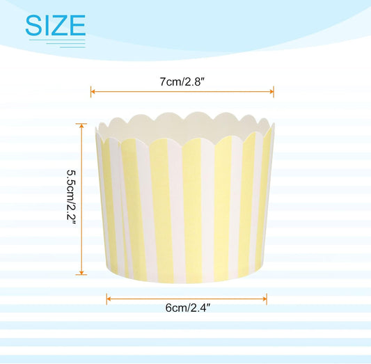 50Pcs Paper Baking Cups 6oz Greaseproof Disposable Bulk Cupcake Muffins Liners Cases Wrappers for Wedding Birthday Graduation, Pinstripe Yellow