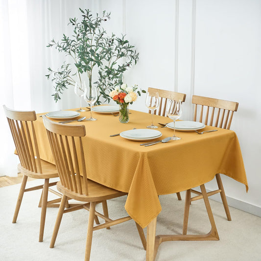 Rectangle Tablecloth Weaved Pattern Waterproof Spillproof Wrinkle Free Table Cloth, Kitchen Dining Tabletop Decoration, Fabric Table Cover for Holiday Parties, 52 x 70 Inch, Ochre Yellow