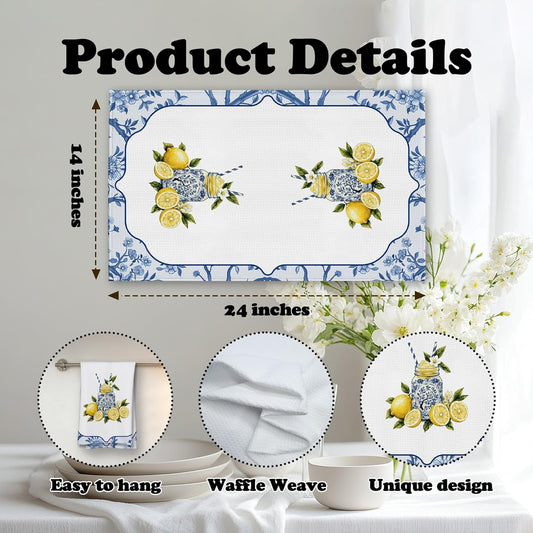 Mediterranean Lemon Kitchen Towels, Yellow Summer Lemonade Hand Towels for Bathroom Farmhouse Home, Pretty Seasonal Sicilian Amalfi Coast Towel Gifts for Women Hostess Friends -021