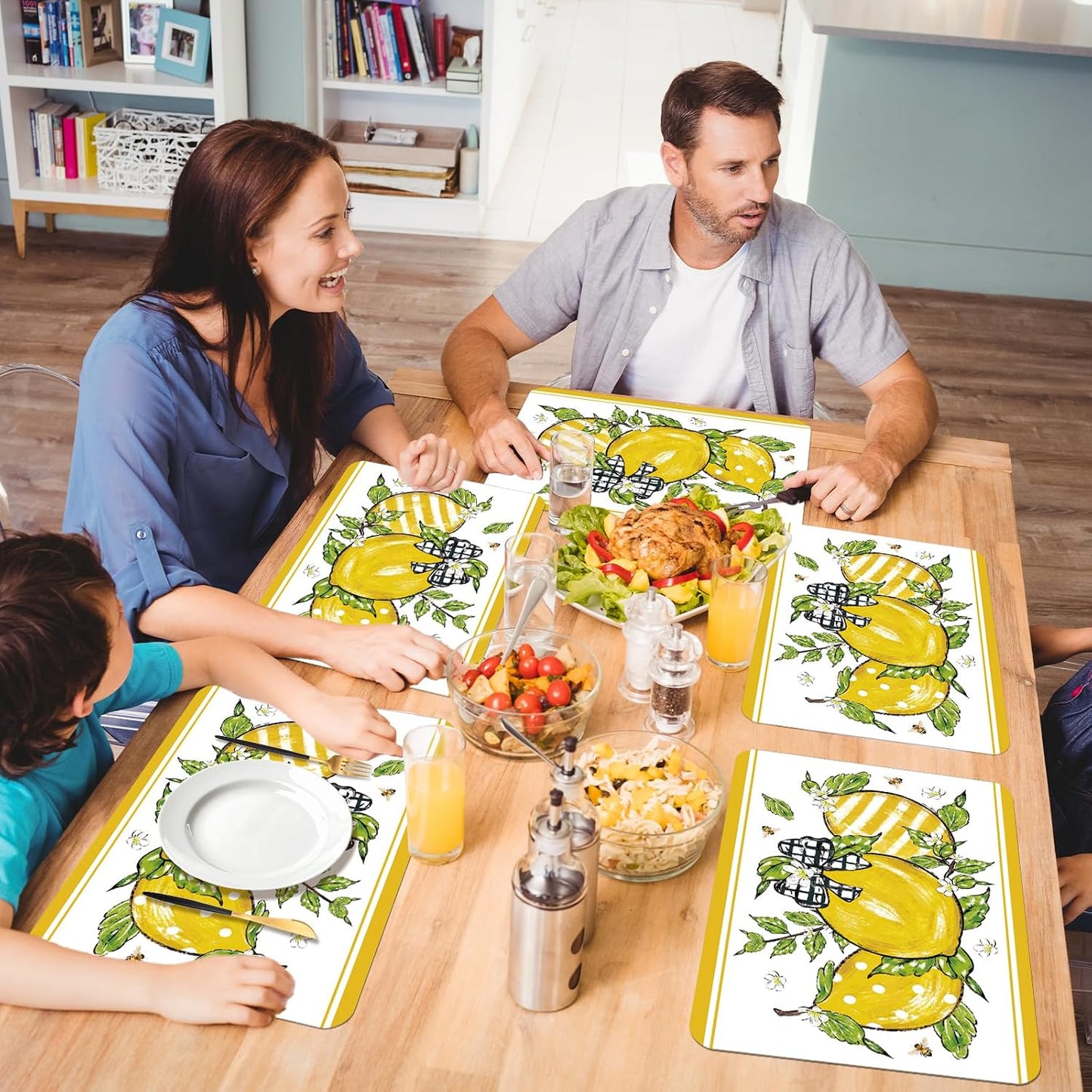 6 Pcs Lemon Bow Plastic Placemats, 11x16 Inch Bow Fruits Placemats Spring Seasonal Washable Table Mats for Wedding Baby Shower Birthday Party Kitchen Dining Decoration