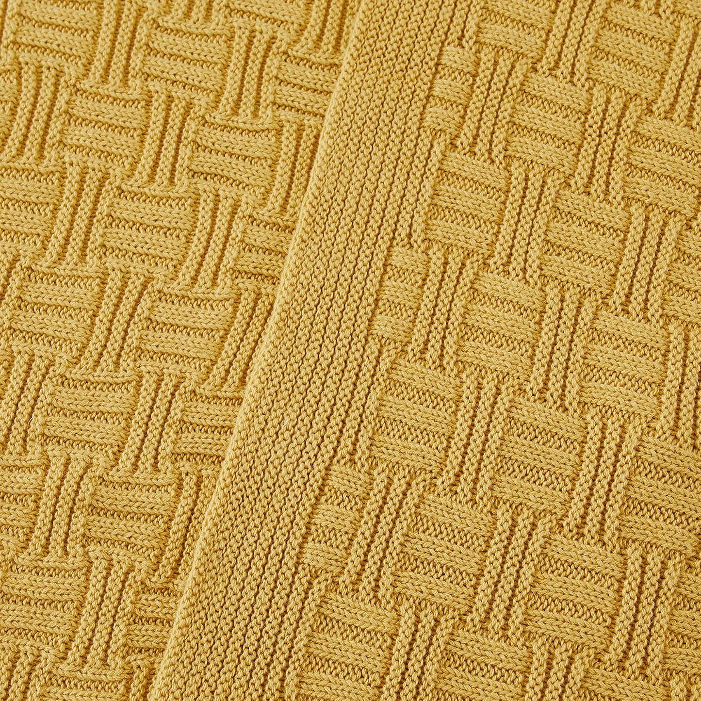 Cotton Mustard Yellow Knit Throw Blanket for Couch Sofa Beach Chair Bed Home Decorative Soft Warm Cozy Cable Lightweight Knitted Blankets,50 x 60 Inch, 2.2 Pounds