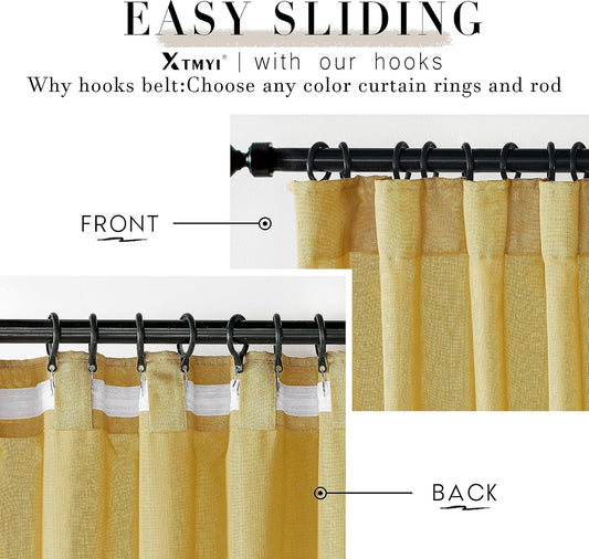 XTMYI Mustard Yellow Sheer Curtains 84 Inches Long for Spring Living Room 2 Panels Set Linen Textured Back Tab Pleated Gold Yellow Boho Retro Curtains for Bedroom Dining Room Kids Playroom,7ft Length