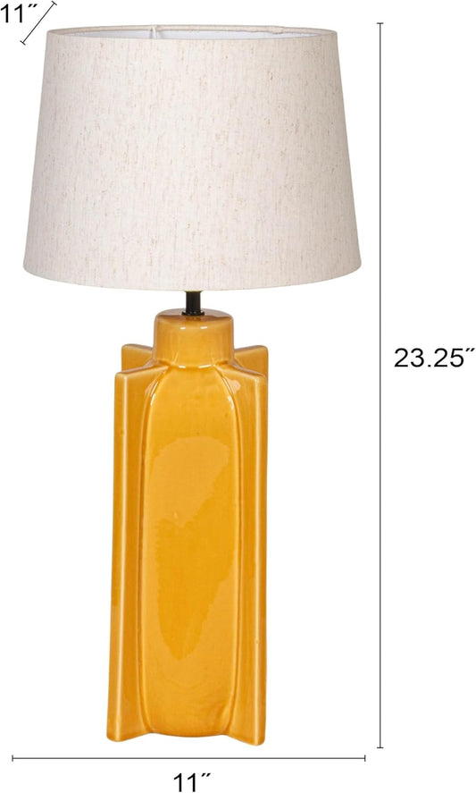 Yellow Ceramic Table Lamp with Crossed Base and Linen Shade