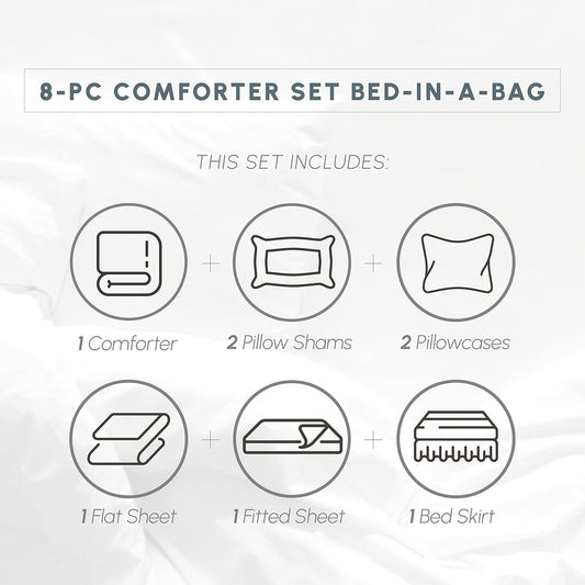8-Piece Pinch Pleated Comforter Set - All Season Complete Bed in a Bag, Includes 4pc Smart Sheet Set, Bed Skirt, Comforter, Matching Pillowcases and Shams, Twin/Twin XL, Mustard Yellow