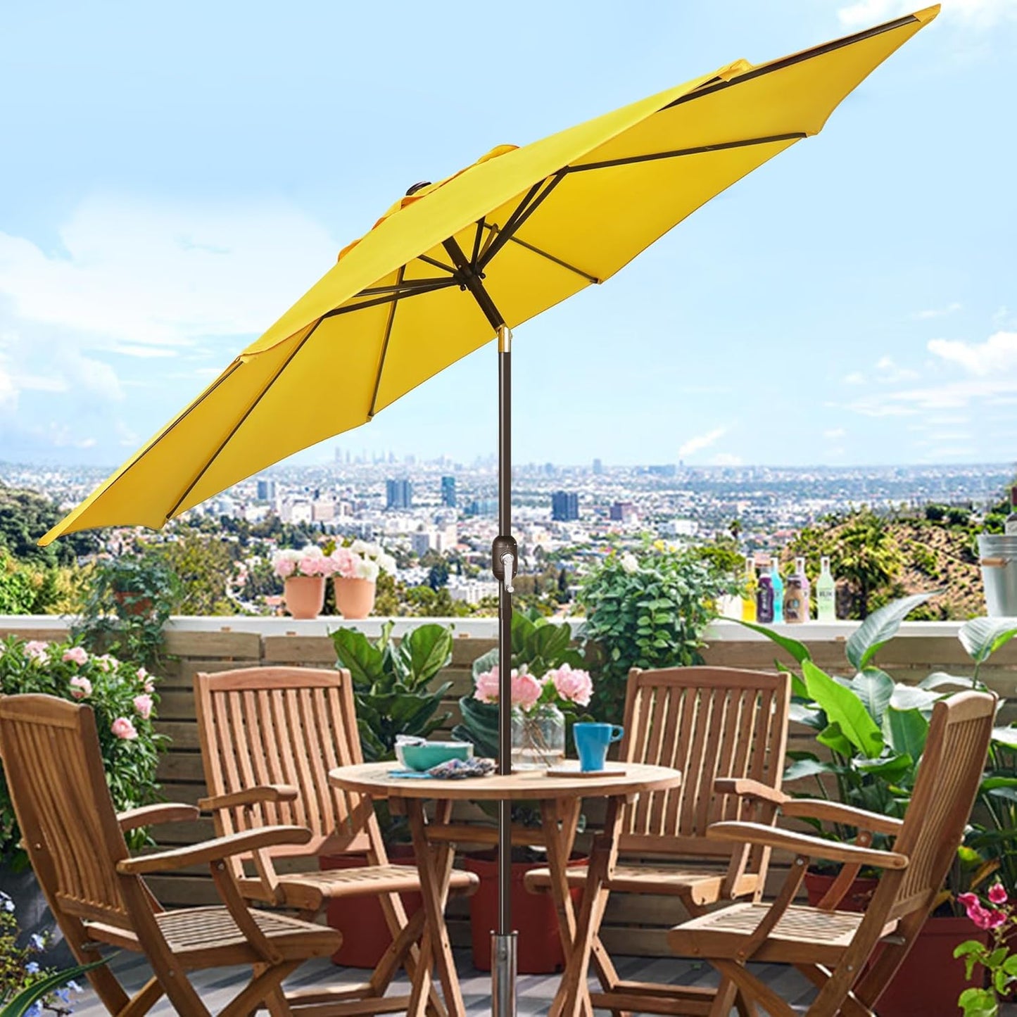 9' Outdoor Patio Umbrella, Outdoor Table Umbrella, Yard Umbrella, Market Umbrella with 8 Sturdy Ribs, Push Button Tilt and Crank