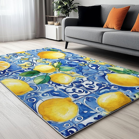 Lemon Fruit Blue Mosaic Geometry Area Rug 3 x 4, Soft Foldable Kids Rugs for Bedroom, Lightweight Carpet for Bedroom, Nursery, Living Room, Playroom, Study Room