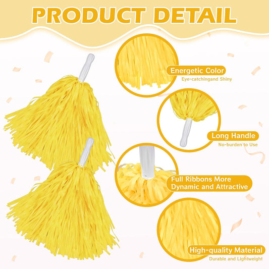 Cheerleading Pom Poms with Hair Bows 6 Piece Set, 4 Pieces Cheer Pom Poms and 2 Large 8 Inch Bows, Spirit Accessories for Girls Dance Party Costume Sports