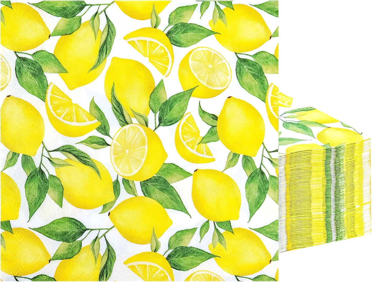 100 Lemon Disposable Paper Napkins Summer Party Luncheon Napkin 6.5" | Yellow Lemons Citrus Fruit Hand Towels for Wedding Birthday Bridal Baby Shower Party Supplies Table Decor