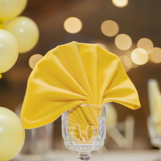 Yellow Heavy Duty Cloth Napkins Set of 6 - Decorative 17x17 Inch Polyester Napkins with Hemmed Edges, 210GSM, Washable & Reusable for Dinner, Wedding, Party, Banquet & Everyday Use