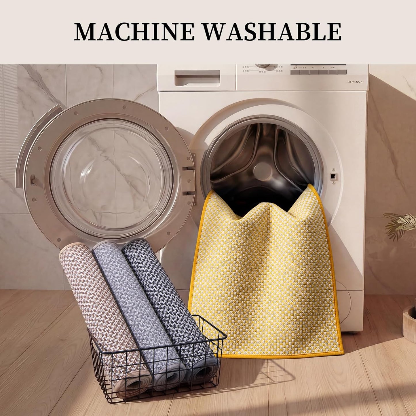 Thin Bath Mat Yellow Bathroom Rugs Sets 2 Pieces, Non Slip Absorbent Mats Quick Dry, Woven Rugs Washable, Tapetes para Baño for Bathroom Toilet,Bathtub(17"x24"+17"x32")