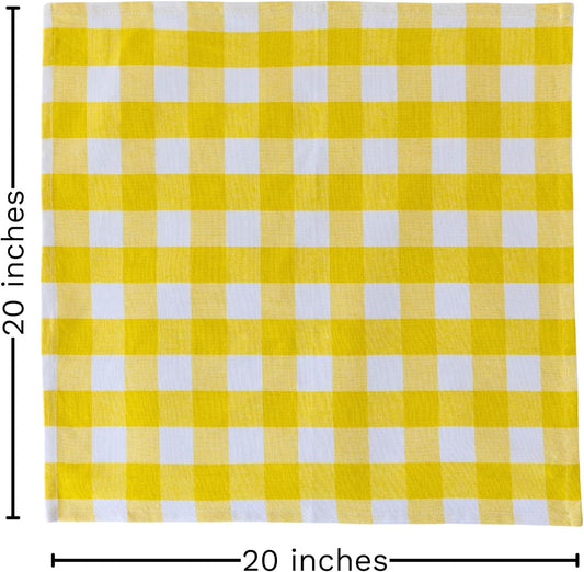 Yellow Cloth Napkins - Reusable Yellow Cotton Napkins - 100% Cotton, 12-Pack, 20"x20", Washable Checkered Plaid Table Napkins for Everyday Use and Parties, Weddings and Baby Showers (12 Pack)
