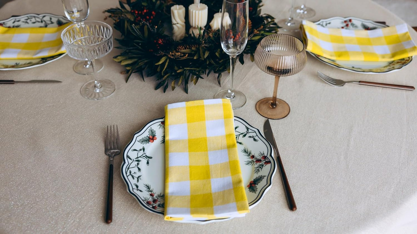Yellow Cloth Napkins - Reusable Yellow Cotton Napkins - 100% Cotton, 12-Pack, 20"x20", Washable Checkered Plaid Table Napkins for Everyday Use and Parties, Weddings and Baby Showers (12 Pack)