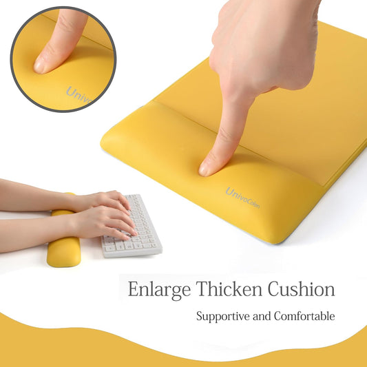 Design-Wave Set of Keyboad Wrist Rest & Mouce Pad,Artificial Sheepskin+Memory Foam+Ergonomic+Anti-Slip Gel, Resilience Support During Work and Gaming,Keyboard Accessory,Yellow