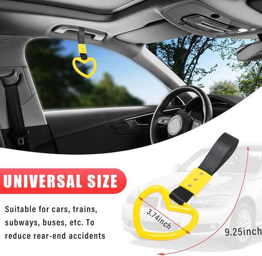 2PCS Ring Heart Shaped Car Hand Straps, Cute Rear Bumper Warning Rings Drift, Warning Loops for Car Interior Decor (Yellow & Black)