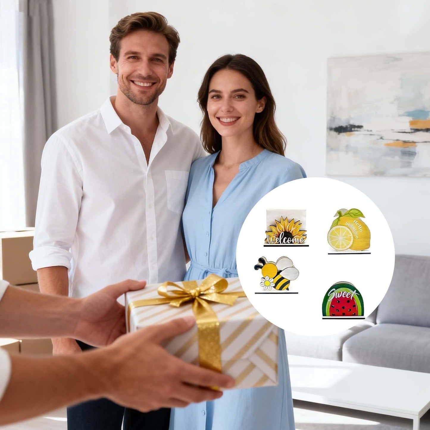 Charming Natural Wood Napkin Holder for Table | Disposable Tissue Dispenser with Summer Fruit and Bee Design | for Kitchen, Dining, Party, and Restaurant Decor (Yellow Lemon)