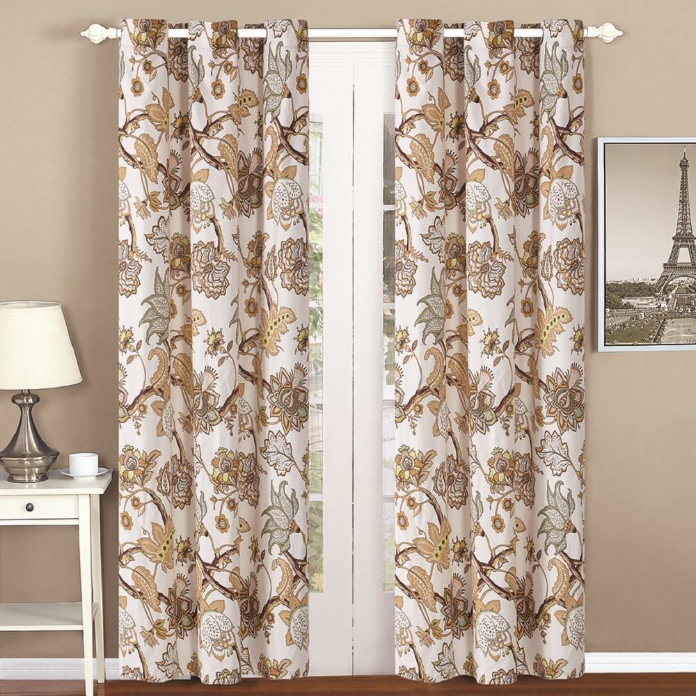 Modern Reversible Floral Home Bedroom Bedspread Coverlet Quilt Set with Matching Curtains Available (Panel, Yellow)
