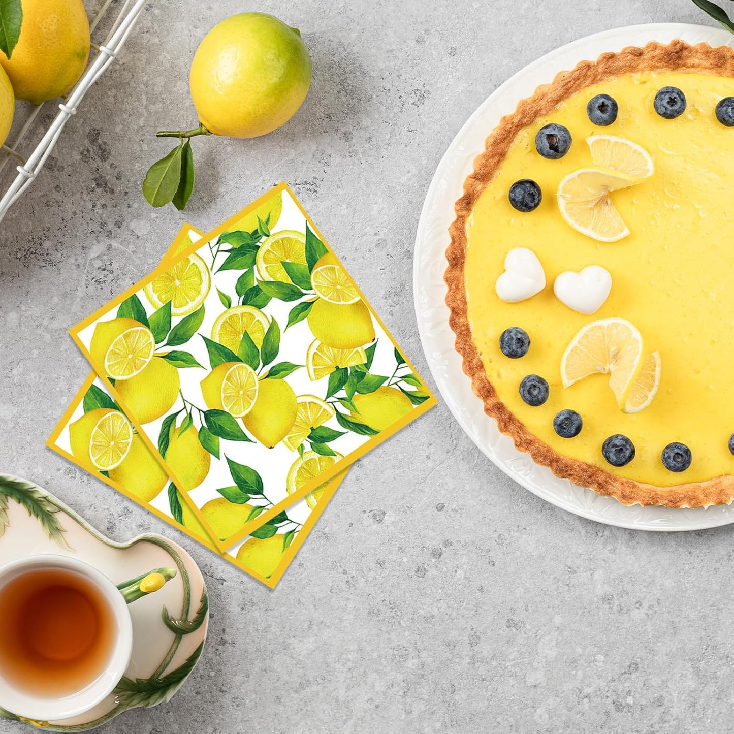 40pcs Lemon Paper Napkins, 2 Ply Yellow Citrus Fruit Theme Disposable Napkins Decorative for Kitchen Bathroom Lemon Decor Themed Party Supplies 6.5x6.5 Inch