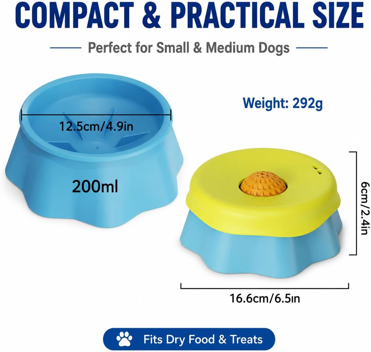 Slow Feeder Dog Bowl with Rolling Ball - 2-in-1 Silicone Dog Lick Bowl for Liquid Treats, Anti-Slip Interactive Licking Toy for Small Medium Large Dogs Cats, Food-Grade Easy Clean (Blue+Yellow)