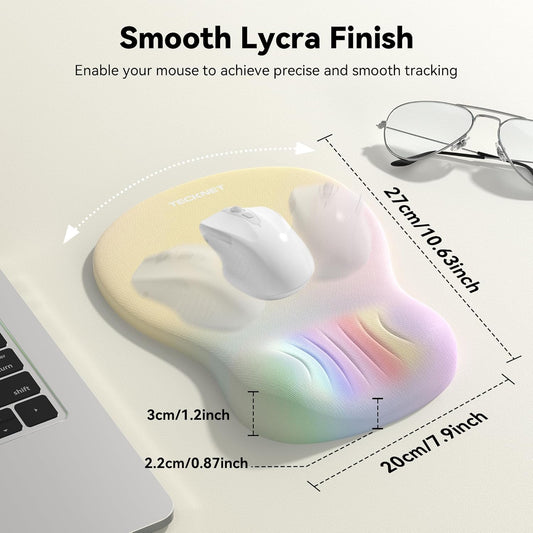 Ergonomic Mouse Pad with Wrist Rest, Memory Foam Mousepad with Wrist Support, Smooth Surface, Middle Concave & Non-Slip Base for Laptop/PC, Pain Relief for Home Office Gaming, Yellow