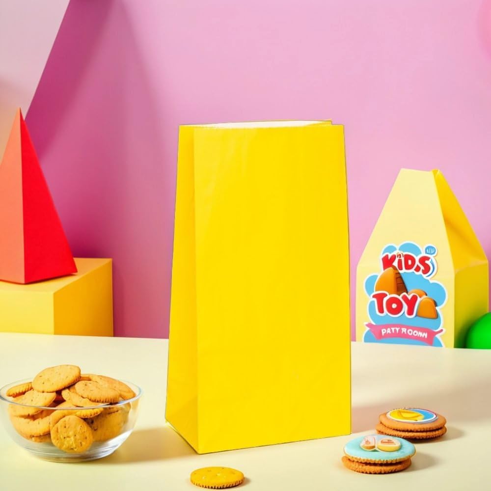 Vibrant Sunflower Yellow Paper Party Bags (Pack of 12) - Premium Quality, Perfect for Celebrations & Gifts