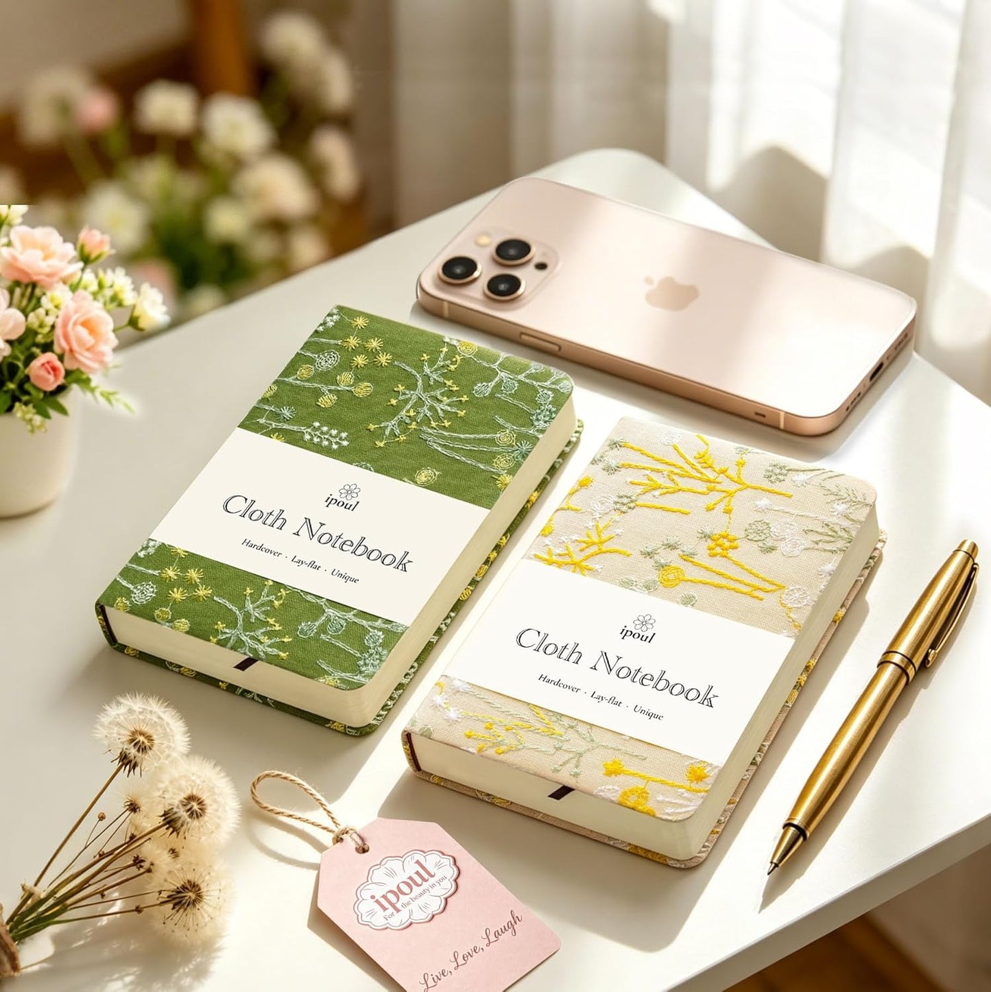 Embroidered Pocket Notebook for Women, A6 Mini Cloth Journal, Hardcover, 264 Pages, 4x6 Small Lined Notebook & Sketchbook, Beautiful Diary, Little Notepad, Apricot Yellow.