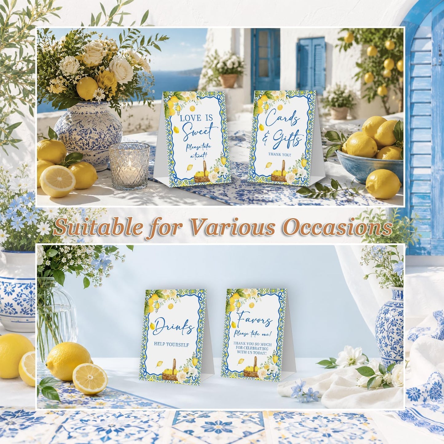 Lemon Wedding Welcome Sign for Reception, Cards & Gifts Favors Love Is Sweet Drinks Help Yourself, Bridal Baby Shower Decorations 4 Pcs Table Signs Set, Birthday Gender Reveal Party Decor