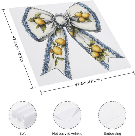 Cowgirl Bow with Yellow Lemons Pattern Cloth Napkins Set of 6, Square Premium Reusable Washable Polyester Table Linen Napkin for Dinner Party