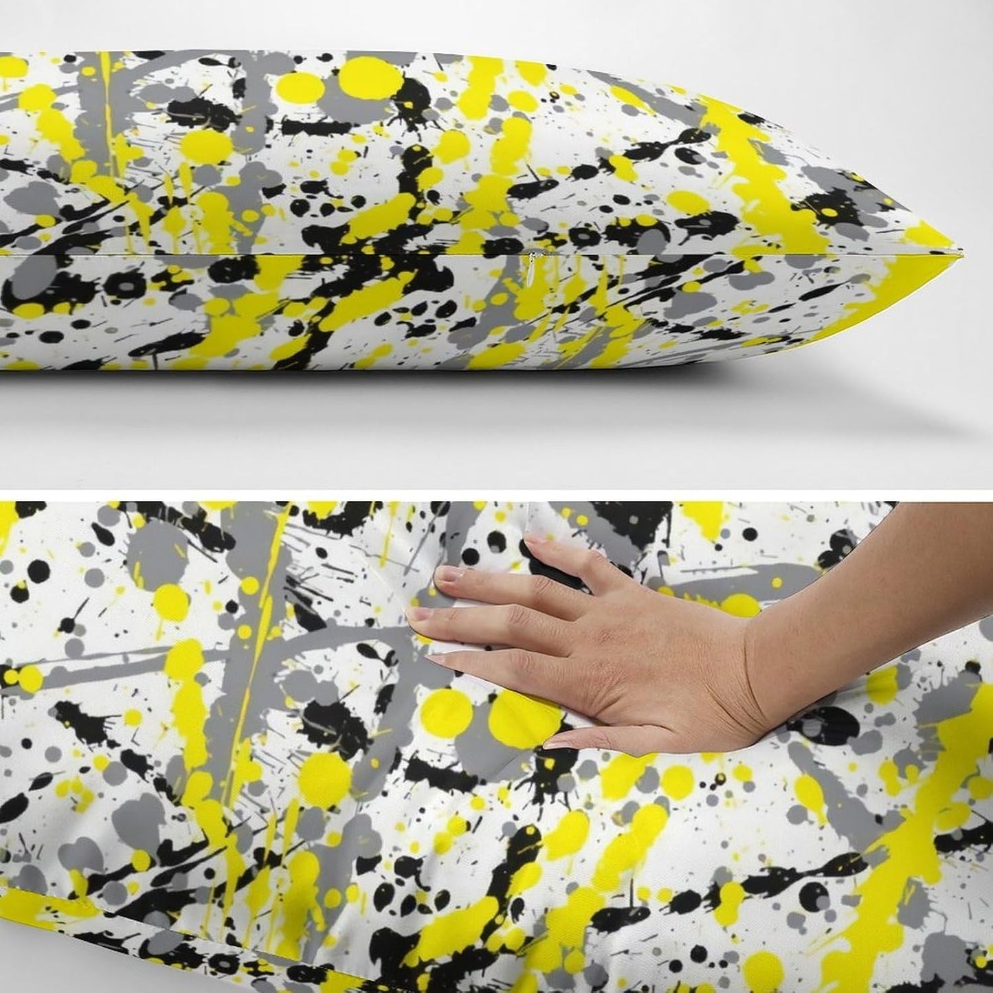 Black Grey and Yellow Ink Splatter Fashionable and Lightweight Ultra Soft Long Polyester Pillow Cover 12 "x20