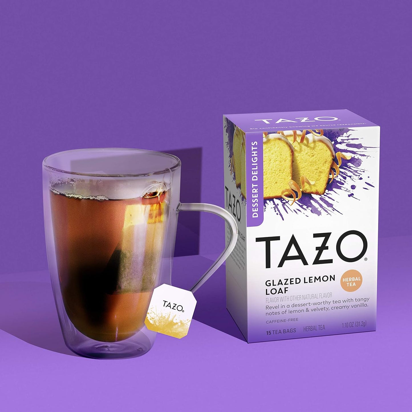 Glazed Lemon Loaf Dessert Delights Herbal Tea Bags, Caffeine Free, 15 Total Tea Bags