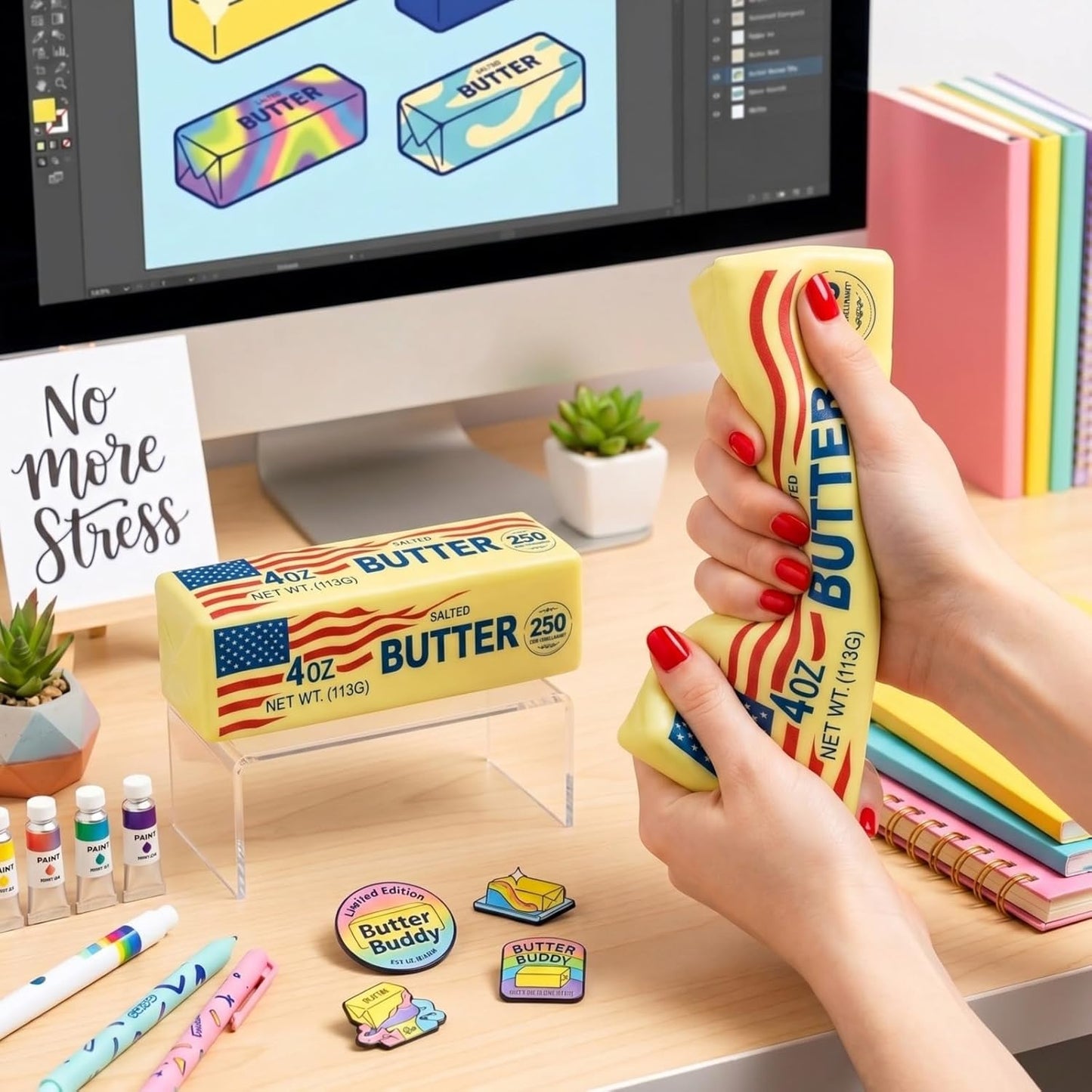 Squishy Butter Slow Squeeze – Slow Rising Stress Relief Fidget Squeezy, America Flag PU Foam Butter Suishies for Office & Study,Bright Yellow Squishy's
