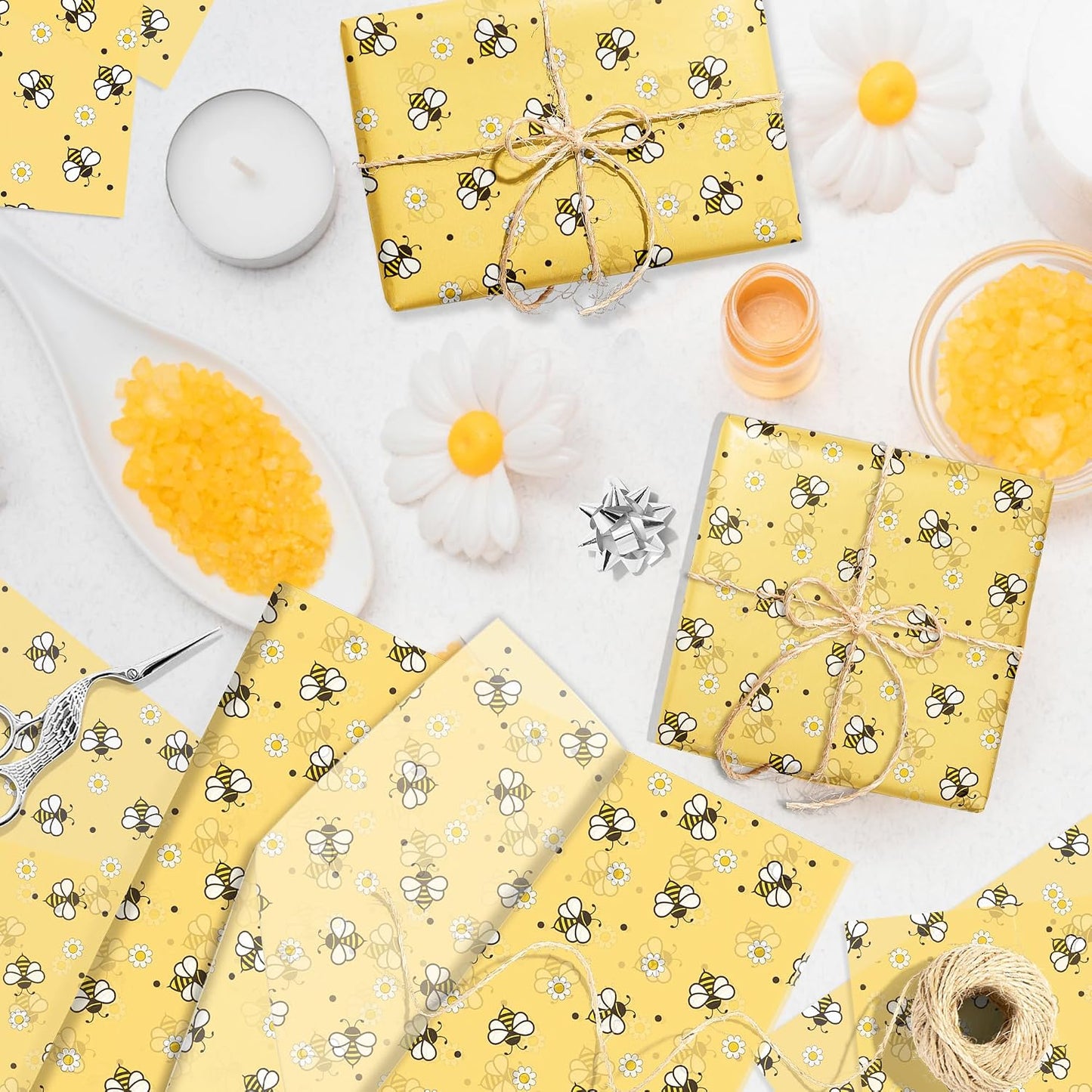 50 Sheets Bee Tissue Paper Bulk - 20x27 Inches Cute Yellow Bee & Daisies Gift Wrapping Tissue for Birthday, Baby Shower, Birthday Party, Wedding Decor, Gift Packaging, DIY Crafts & Arts
