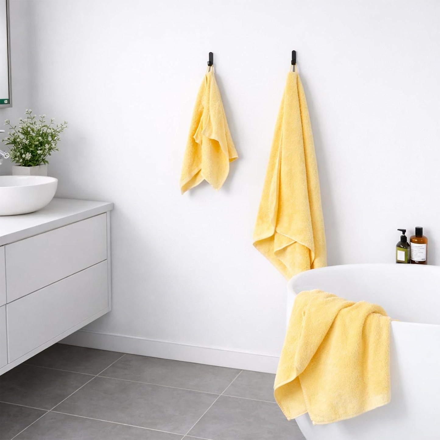 8-Piece Cotton Bath Towel Set with Hanging Loops for Bathroom, Yellow | Complete starter set for daily showers, sink-side use, small bathrooms, and guest baths, OEKO-TEX certified, easy care