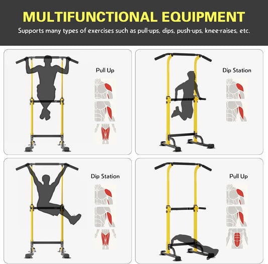 Power Tower Pull Up Bar Station, Free Standing Pull Up Rack Dip Station for Home Gym, Height Adjustable Home Strength Training Fitness Workout Equipment