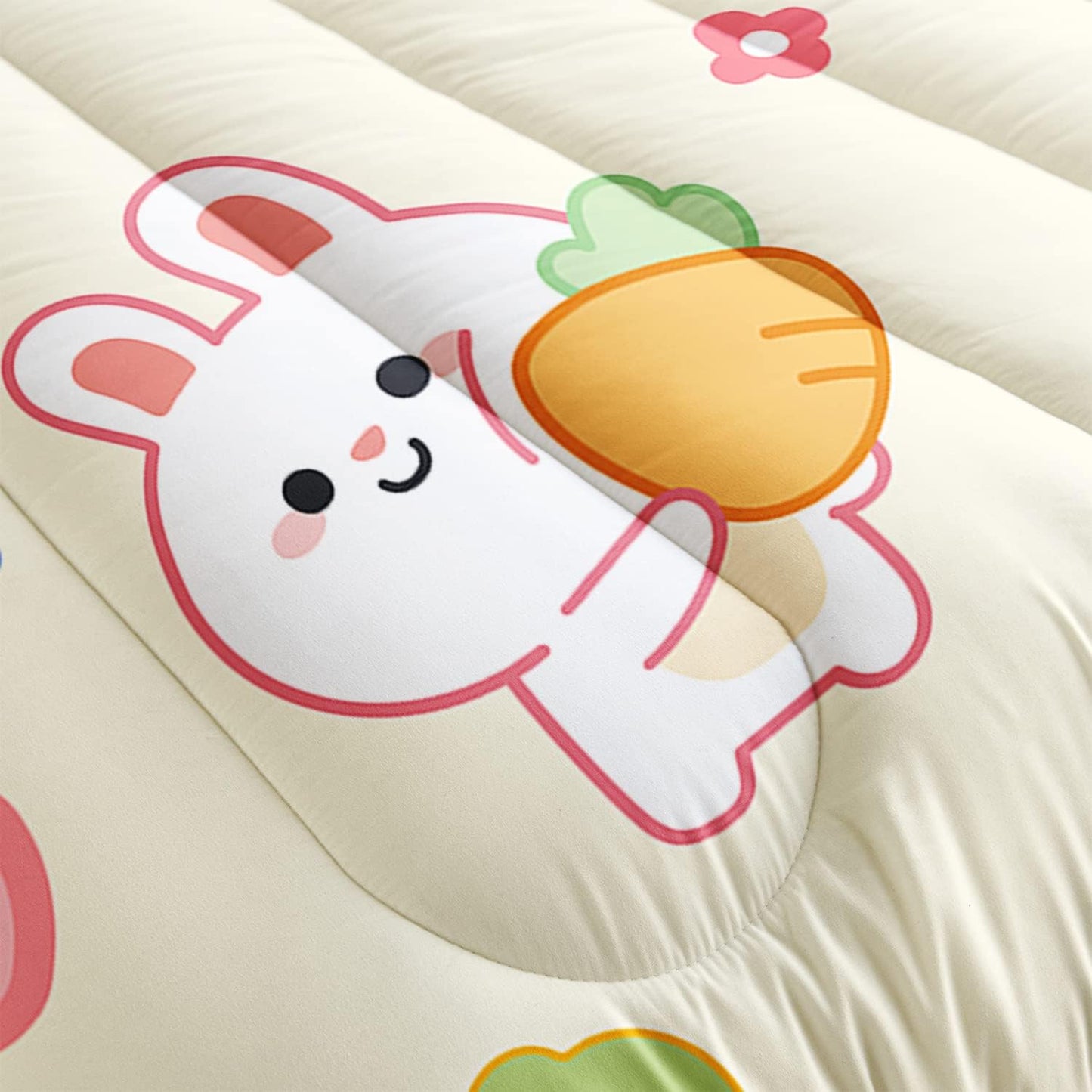Fruit Rabbit Comforter Bedding Set for Girls Kids Teens,Cute Cartoon Bunny and Lemon Cheery Microfiber Comforter with 2 Pillowcases(Fruit Rabbit Full)