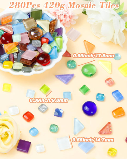 420g Mosaic Tiles for Crafts - 280Pcs Glass Mosaic Kits, Mixed Shapes Mosaic Glass Pieces for Art, Irregular Tiny Mosaic Tile for DIY Projects, Home Decoration(Yellow)