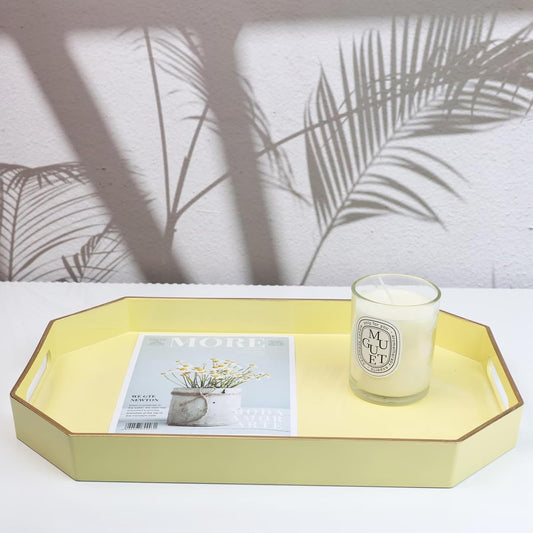Yellow Plastic Serving Tray for Ottoman, Coffee Table, Octagon Decorative Tray for Entertaining, Outdoor, Living Room, Home Decor