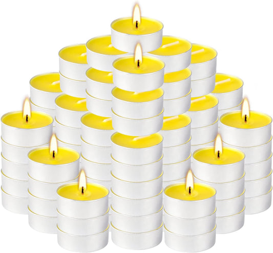 100 Pack Scented Tealight Candles - 4 Hours Burning Lemon Aromatherapy | Valentine's Day Romantic Dinner & New Year Home Decor, Yellow Votive Candles for Wedding, Holiday Gift & Emergency (Yellow)