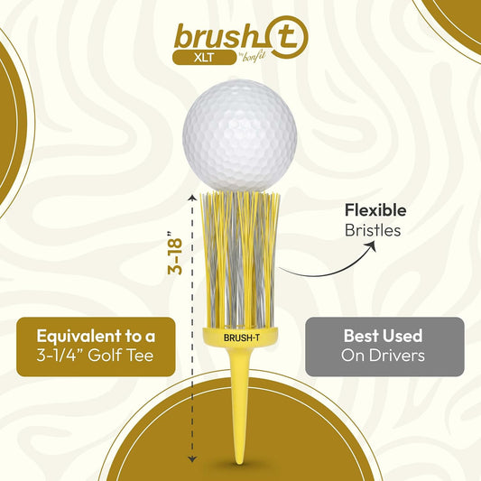 Premium Plastic Golf Tees, Yellow XLT Size 3 1/8", Unbreakable Innovative Design, Consistent Height, Perfect Golf Gift for Men and Women. Golfing Brush Tees, Works with Any Golf Ball