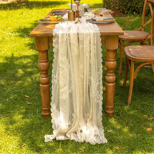 Spring Lace Table Runner, Rustic Rococo Embroidered Yellow Lace Table Runners β 28x118 Inch for Garden Party Romantic Wedding Bridal Baby Shower Vintage Home Decor