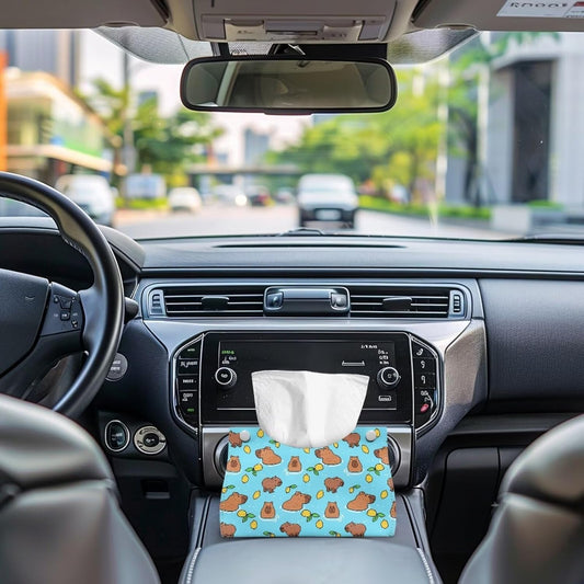 Capybaras Lemon Long Car Tissue Box Cover Leather Tissue Box Organizer Napkin Holder Vehicle Seat Storage Interior Accessories for Women Men Decor for Home Hotel Camping Vacation