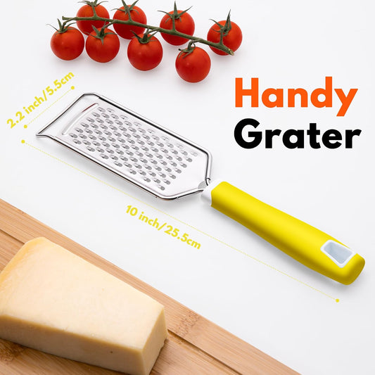 Professional Cheese Graters for Kitchen Stainless Steel Handheld, Metal Lemon Zester Grater With Handle For Cheese, Chocolate, Spices, Kitchen Gadgets And Tools, Soft Grip Handle, Yellow