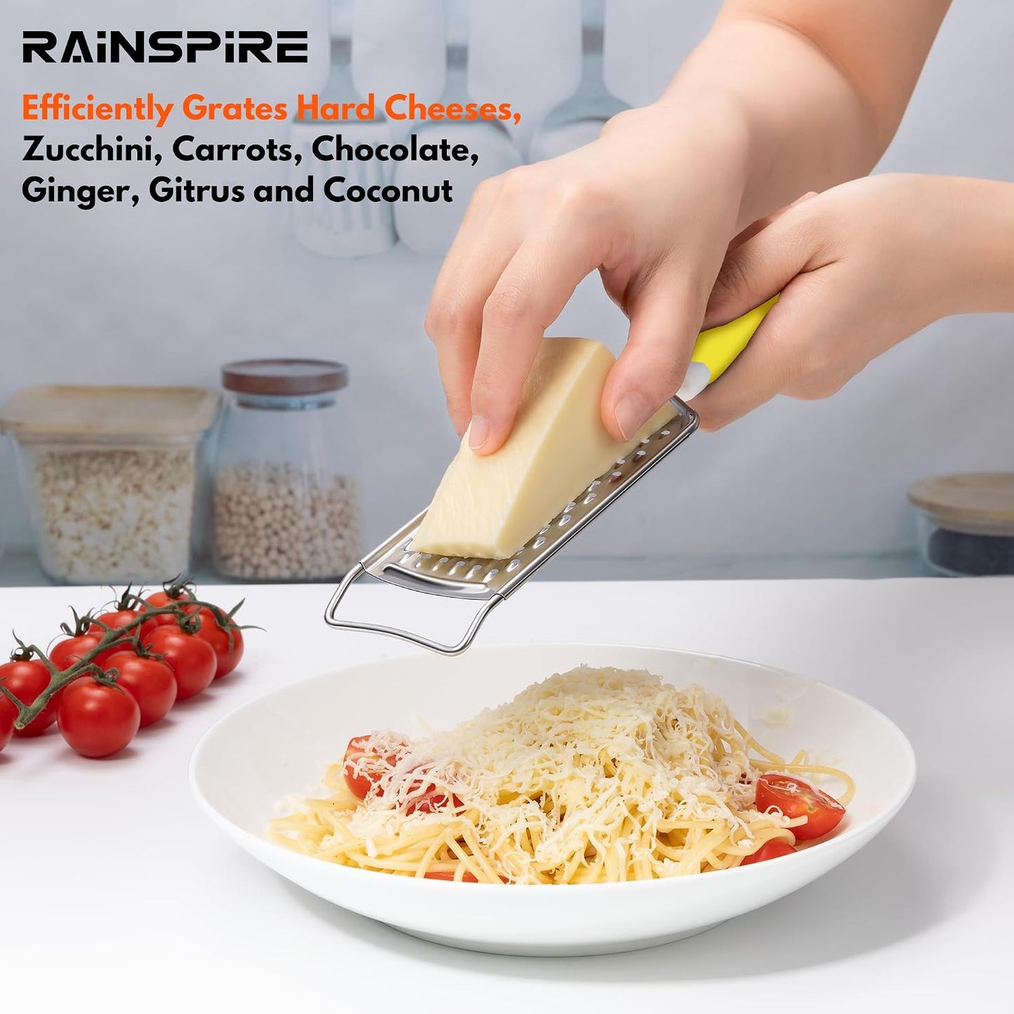 Professional Cheese Graters for Kitchen Stainless Steel Handheld, Metal Lemon Zester Grater With Handle For Cheese, Chocolate, Spices, Kitchen Gadgets And Tools, Soft Grip Handle, Yellow