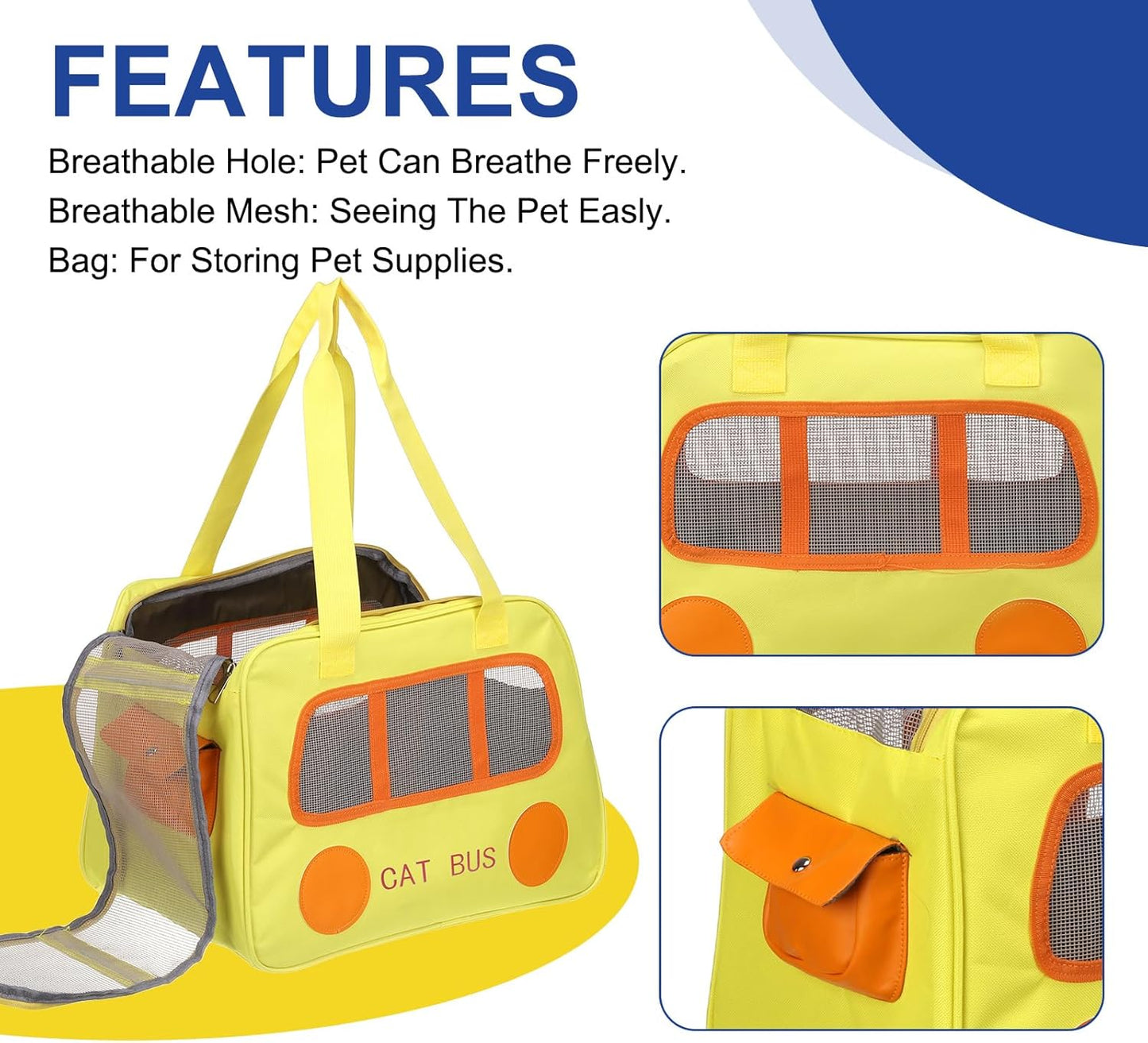 Pet Carrier, Portable and Ventilated, Oxford Cloth, Dogs Cats and Little Animals Travel Bag 16.93" Up to 16.5 Lbs, (Yellow), Intended for Hiking/Camping/Traveling