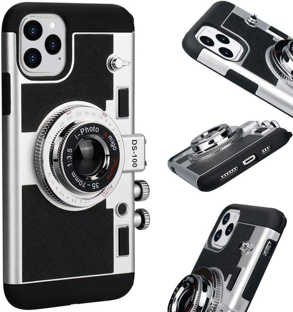 Emily in Paris Phone Case for iPhone 17 Vintage Camera Case Cute 3D Unique Design Cover with Removable Neck Strap Lanyard Silicone Case for Girls Kids Women Black