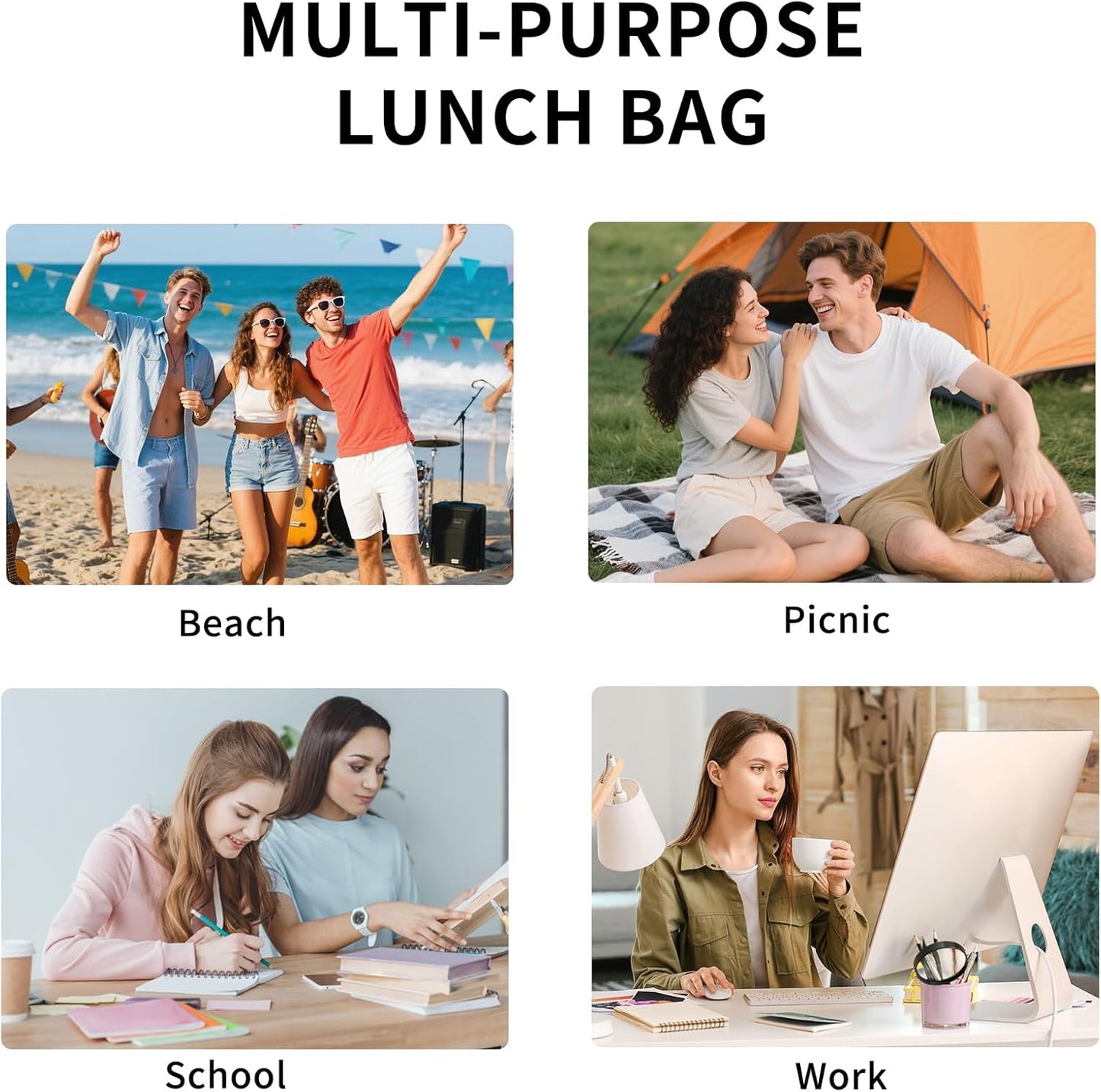Lunch Bag Women Lunch Box for Women Adult Cute Insulated Lunch Bag Lager Cooler Lunch Tote Bags for Work Picnic (Beige-Yellow Plaid)