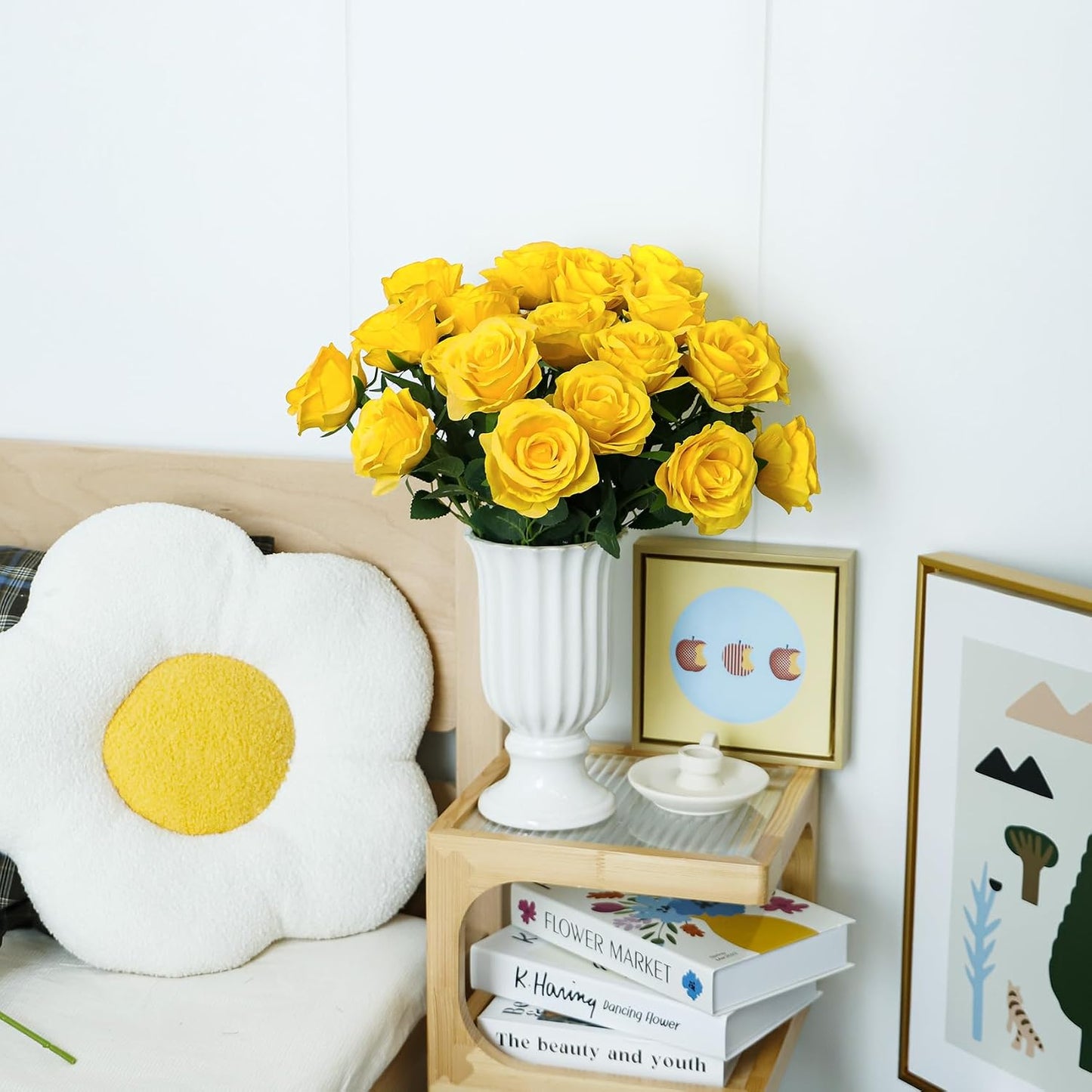 20 Pcs Fake Yellow Roses Artificial Silk Flowers with Long Stem | Faux roses bouquet, silk flowers, Valentines day decor, wedding home party table centerpieces bridal diy floral arrangement
