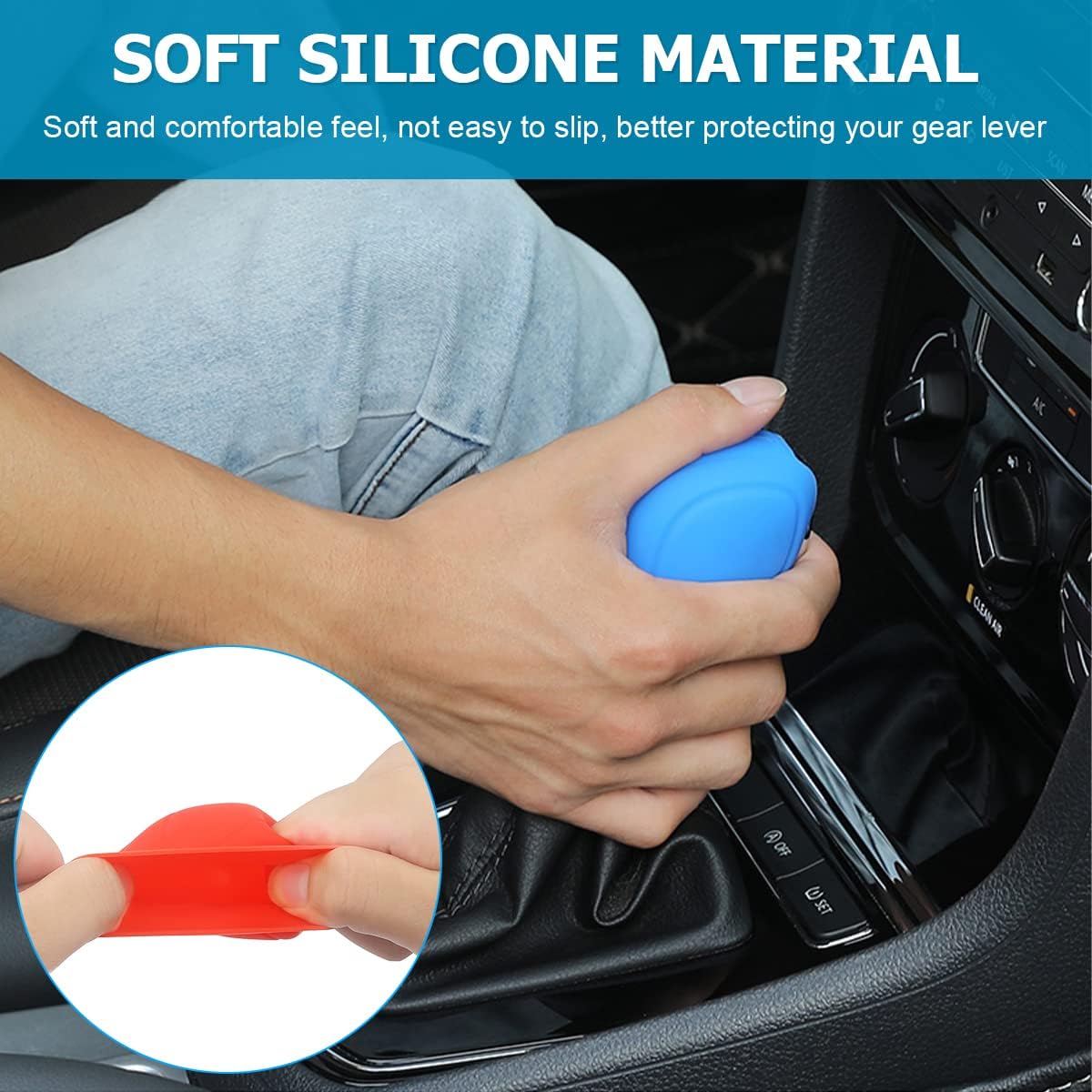 2 Pack Car Gear Shift Knob Cover, Anti-Slip Auto Knob Gear Stick Protector, Comfortable Silicone Handbrake Shifter Cover for Men Women, Universal Vehicle Interior Accessories