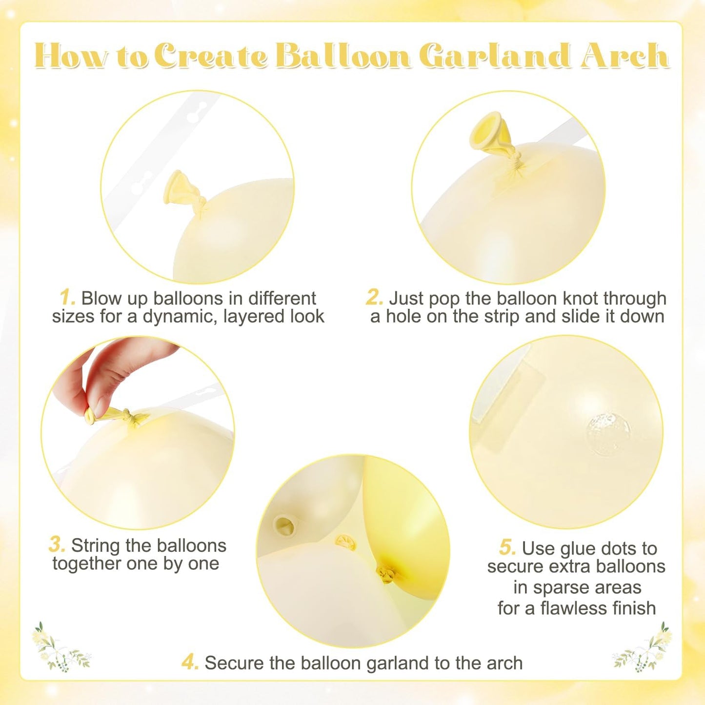 Yellow Balloon Arch Kit, 126Pcs Double Stuffed Pearl Yellow White Clear Balloons for Wedding Baby Shower Bridal Shower Engagement Birthday Party Decorations