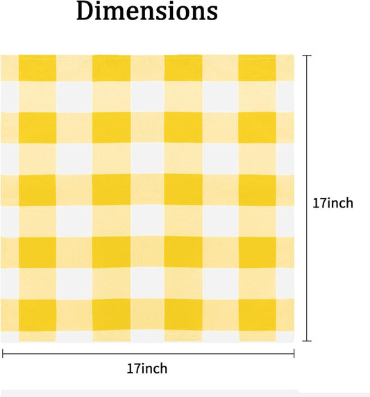 Buffalo Plaid Table Napkins Set of 12 Checkered Cloth Napkins 17x17 inch Washable Dinner Gingham Pattern Napkins Soft Napkins for Wedding Party Dining Banquet(Yellow and White)